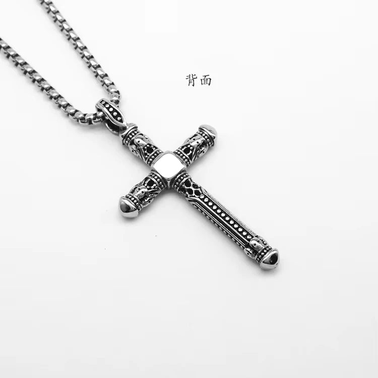 Hip Hop Punk Vintage Zircon Religious Cross WaterProof Pvd Stainless Steel Fashion Jewelry Pendant Necklaces for Men Wholesale