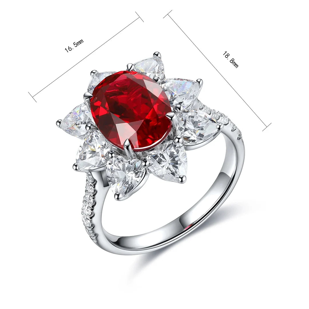 Gemfiori Oval Cut Anster Lab Made Diamonds and Ring S925 Sterling Silver Lab Created Ruby Women Ring
