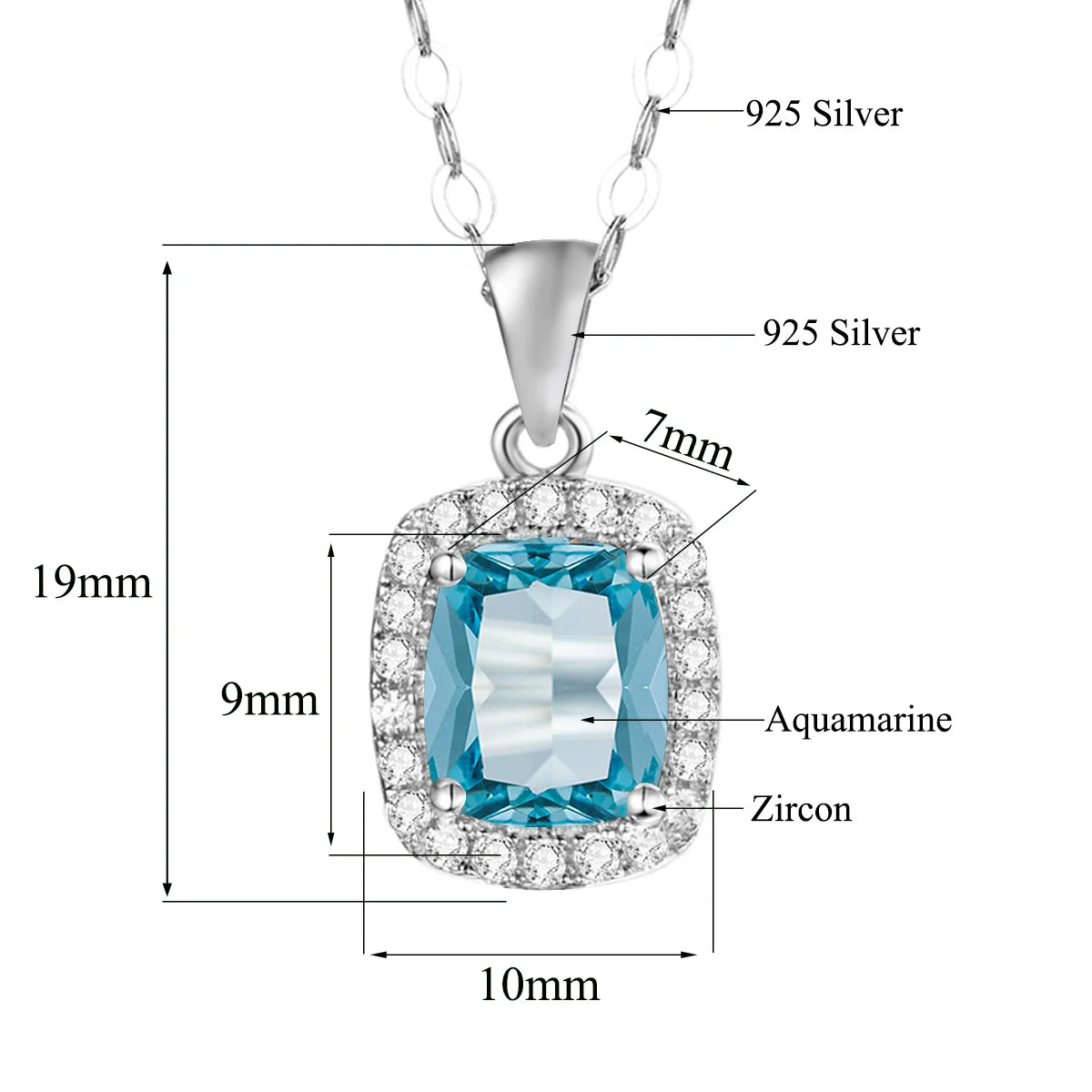 ArtistA 925 Silver Crystal Stone Rings and Pendant Necklace Sets Blue Topaz Aquamarine Gemstone Jewelry Display Set