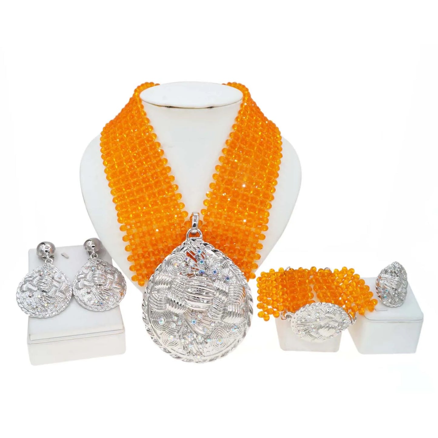 Zhuerrui Simple Bridal Gold Plated Jewelry Sets Orange Beads Necklace Jewelry Set Exquisite Woman Festival Party Gifts H40041