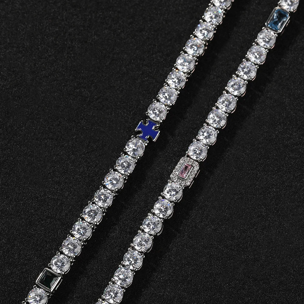 Bling Jewelry Hip-Hop Necklace Full Zircon Chain Opal Cross Charm Luxury Tennis Necklace
