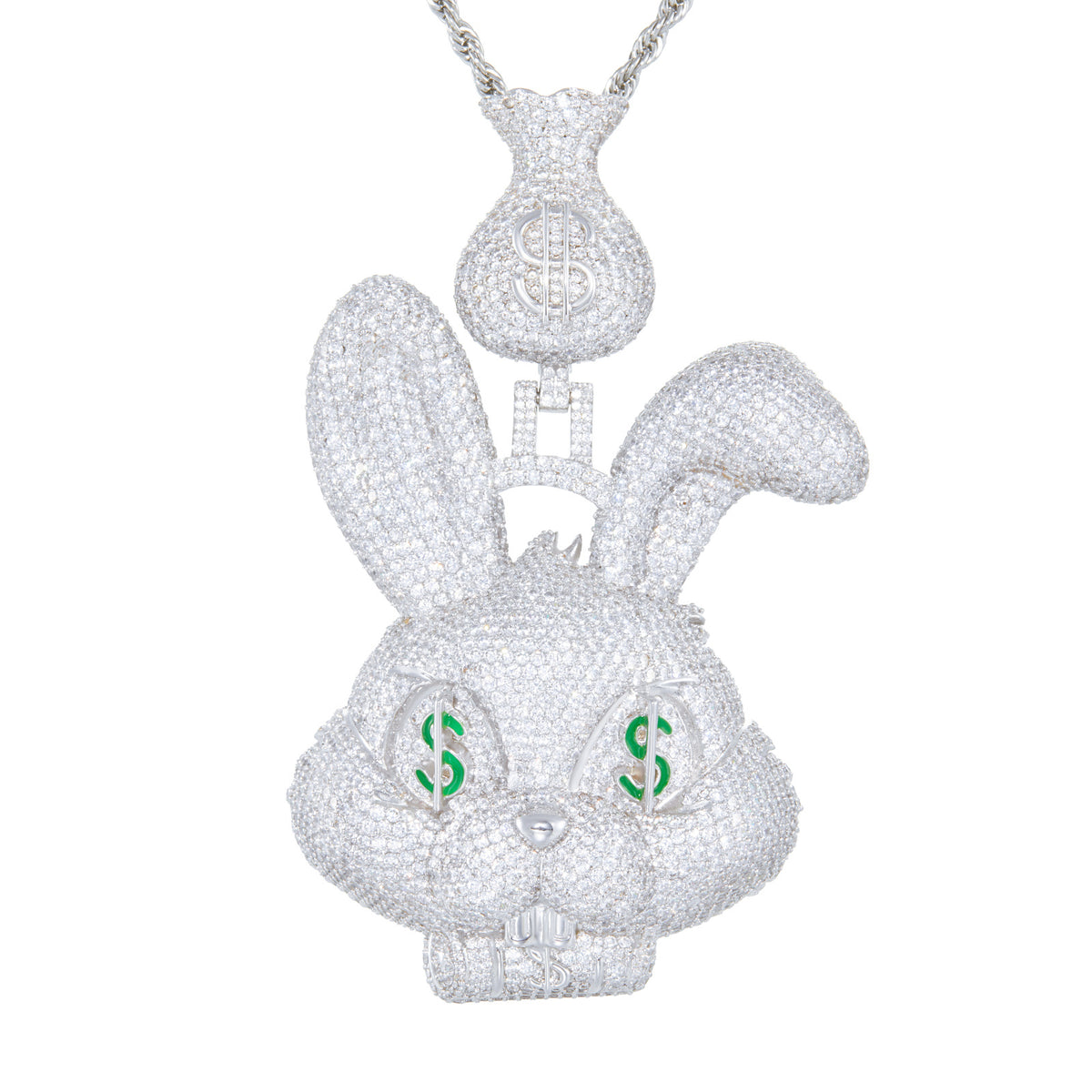 Luxury Iced Out Money-obsessed Rabbit Pendant Hip Hop Jewelry Gold Plated Brass AAAAA CZ Diamond Money Bag Bail Cartoon Pendant
