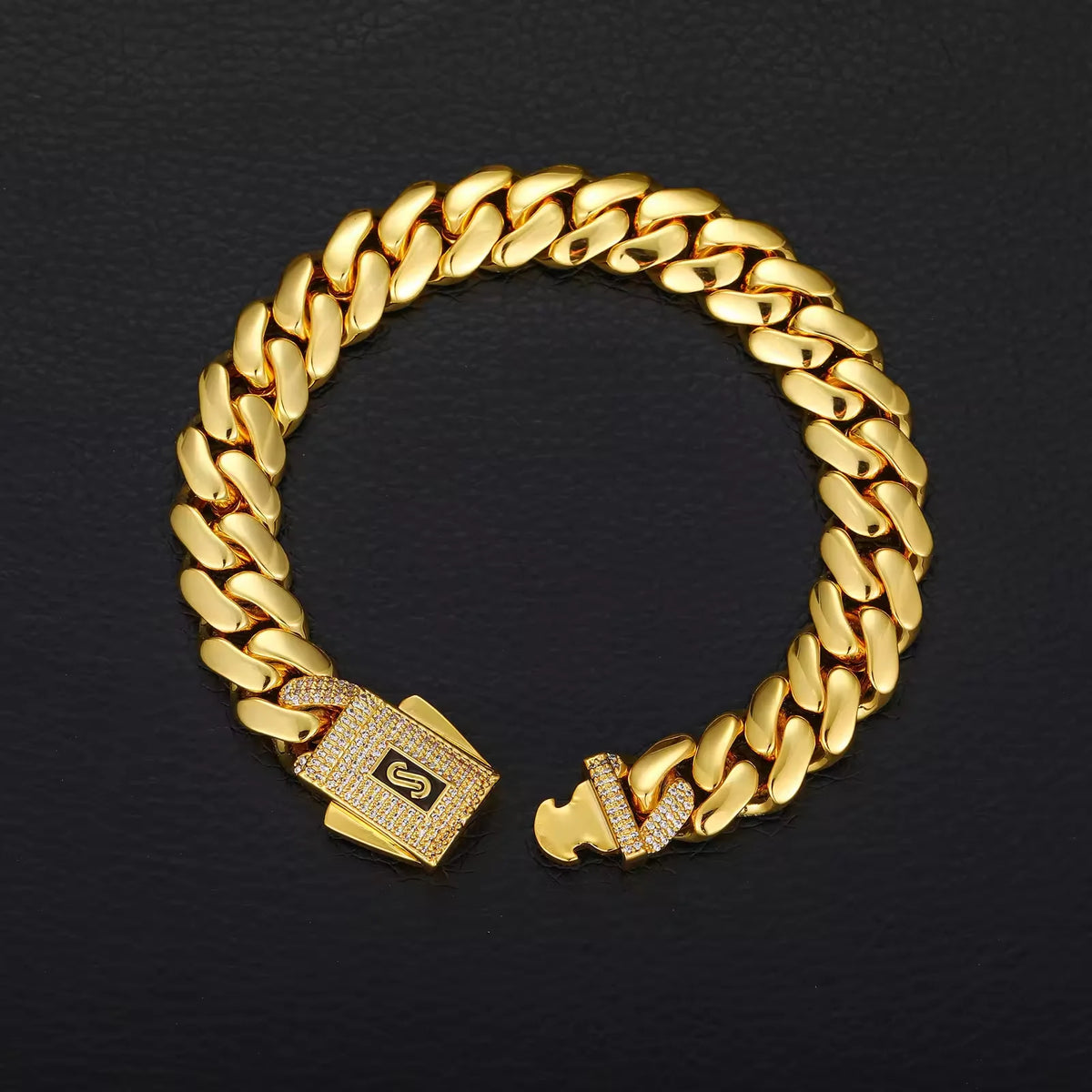 Mens Miami Cuban Link Chain Set Iced Monaco Lock Clasp 18K Gold Plated Solid Heavy Brass Necklace & Bracelet Jewelry Combo