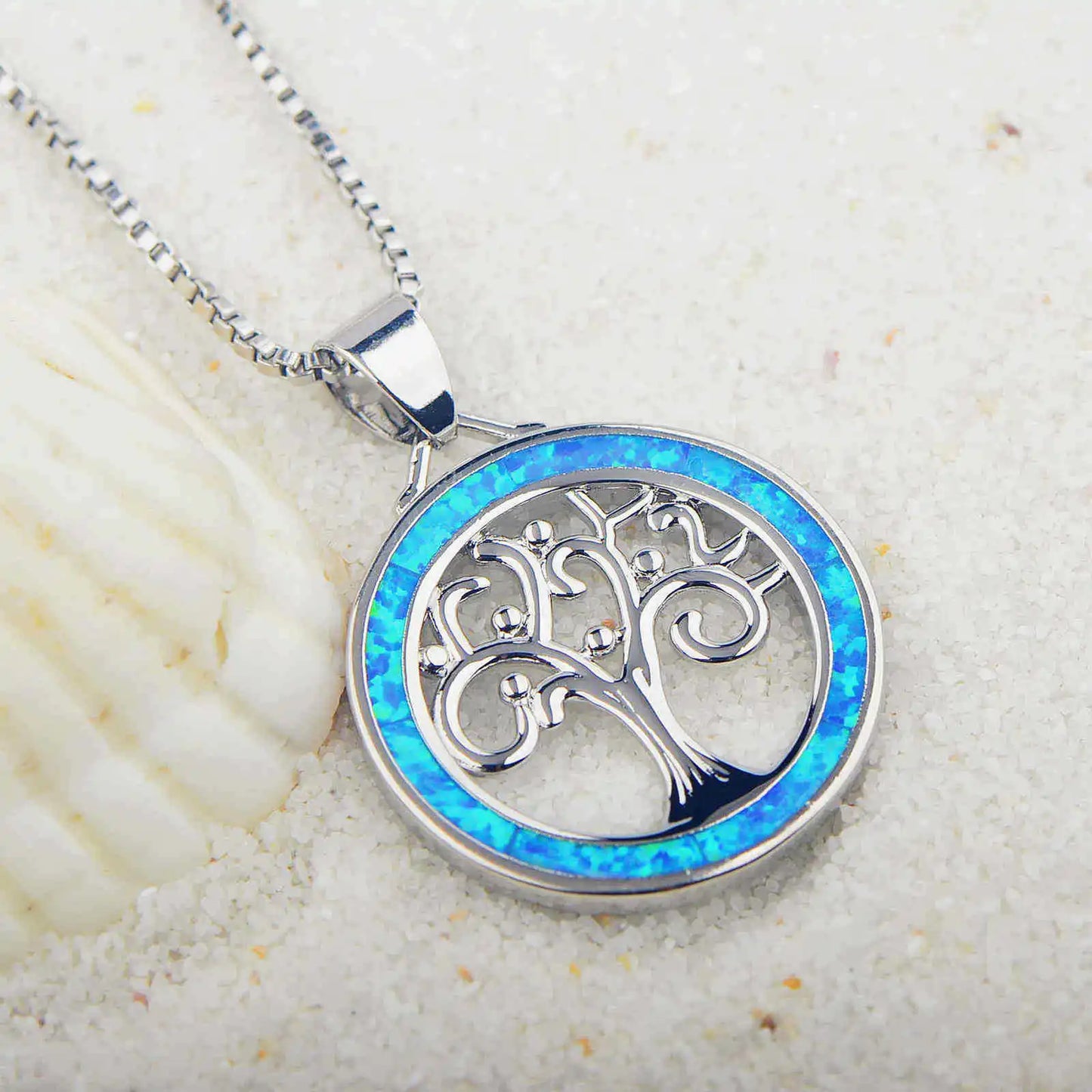 Trendy Silver Plated Copper Opal Life Tree Link Chain Clavicle Pendant Necklace-Delicate Fashion Accessory for Women