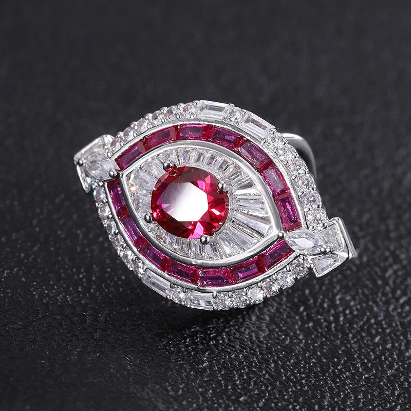 Fashion Jewelry Eco-friendly Copper 8*10MM Red Zircon Women's Insert Design Ring and Necklace Combo Set for Valentine's Day Gift