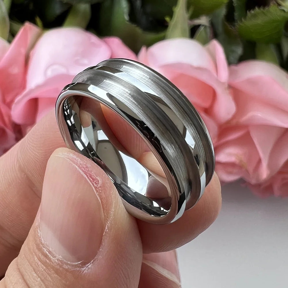 Coolstyle Jewelry 8mm Wholesale Tungsten Blank Core Ring for Customized Inlay with 2.5mm Double Grooves  Domed Comfort Fit