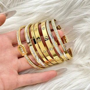 REBEL Stainless Inoxydable Stainless Steel 18K Gold Plated Roman Women Fashion Jewelry Bracelets Bangles