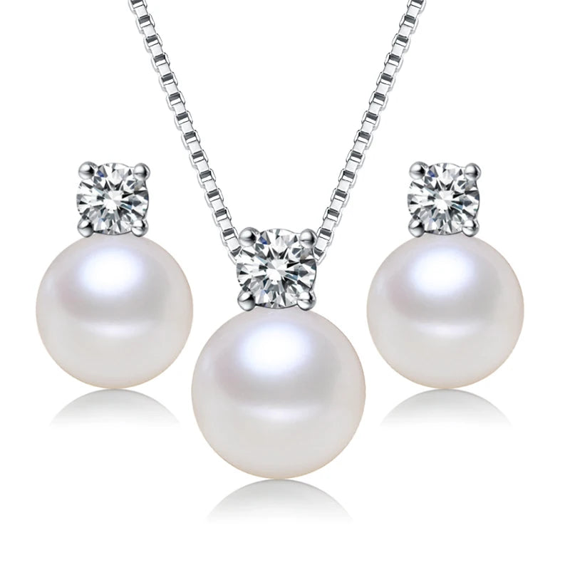 Fashion Natural Freshwater Pearl Real Pearl Jewellery Set Fresh Water Cultured Pearl Jewelry Set 925 Silver