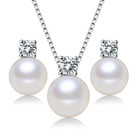 Fashion Natural Freshwater Pearl Real Pearl Jewellery Set Fresh Water Cultured Pearl Jewelry Set 925 Silver