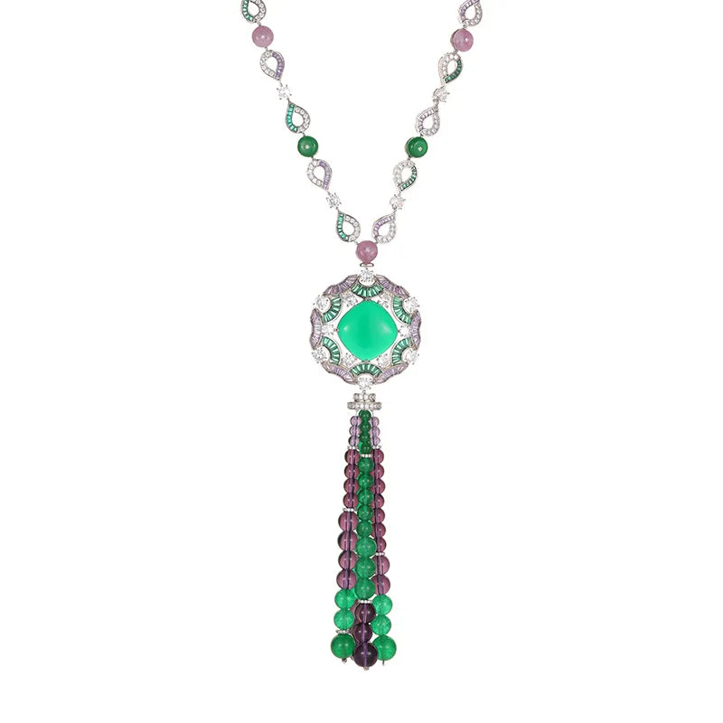 Gemfiori Tassel Design Nigerian Wedding Jewelry Sets Extra Large Jewelry Sets Necklace Earring Set for Temperamental Ladies