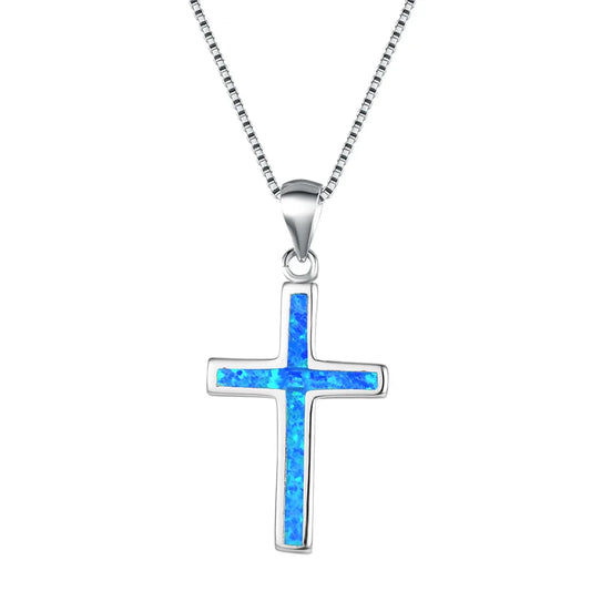 Cross Motif Sea Turtle Silver Plated Copper Alloy Opal Lariat Necklace for Women Aobao