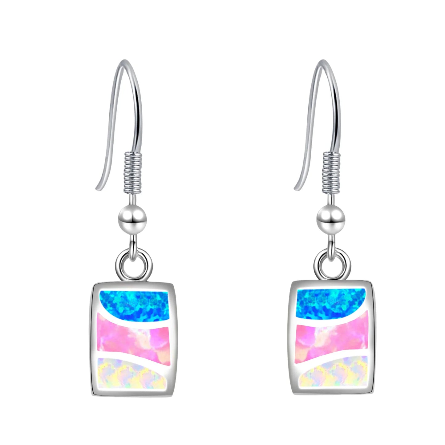 Tiktok Ins Viral Gradient Opal Drop Earrings | Colorful Square Gem Dangle Jewelry Wholesale