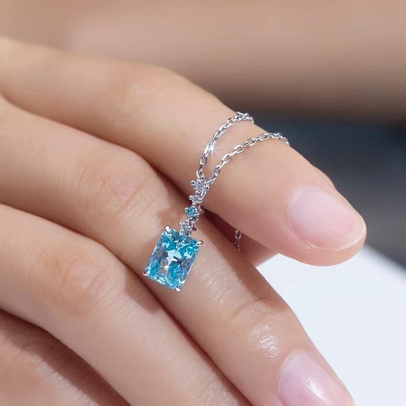 Messi Jewelry  MSN-775 18K White Gold Lab Aquamarine Lab Sapphire Fine Jewelry Pendants