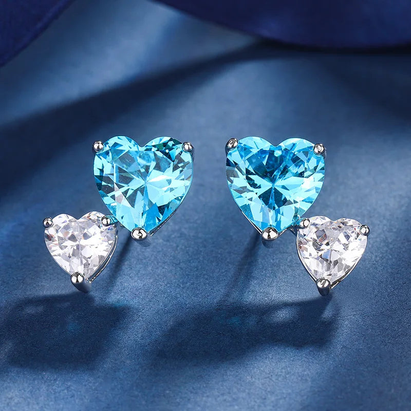 Gemfiori Forest Style Retro Distressed Matte Heart-shaped Zircon Pendant Earrings with Japanese Design and Minimalist Accessory Set