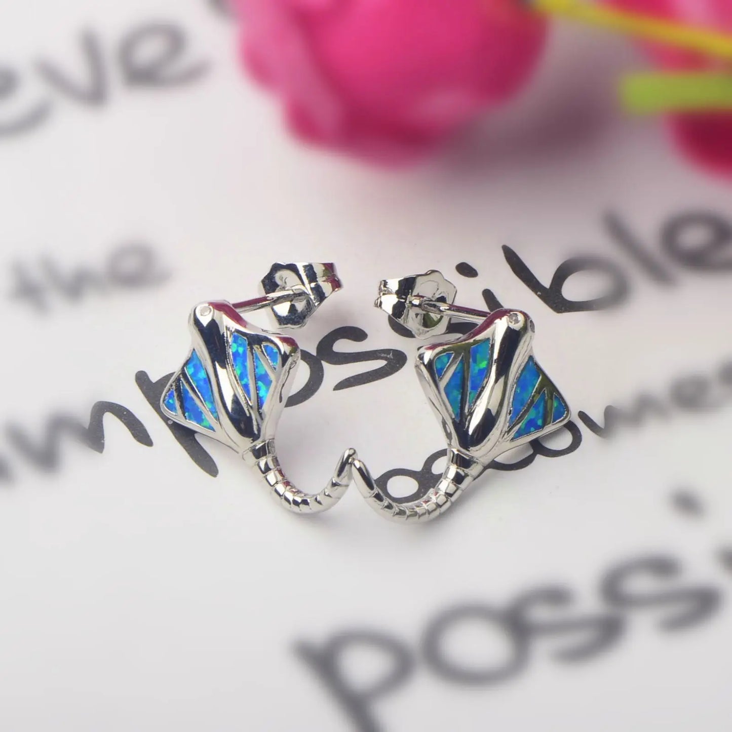 Elegant Ocean Tropical fish Opal Earrings  Dainty Studs with Inlaid Opal for Premium Style