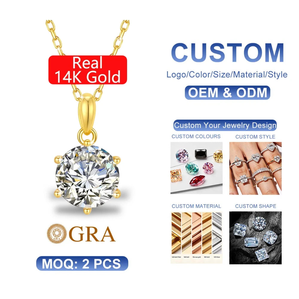 Gioiellieri Classic Fine Jewellery Woman Engagement Gifts Pendant 1ct 2ct 3ct Moissanite Diamond Hollow 14k Gold Necklace Pendant