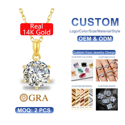 Gioiellieri Classic Fine Jewellery Woman Engagement Gifts Pendant 1ct 2ct 3ct Moissanite Diamond Hollow 14k Gold Necklace Pendant