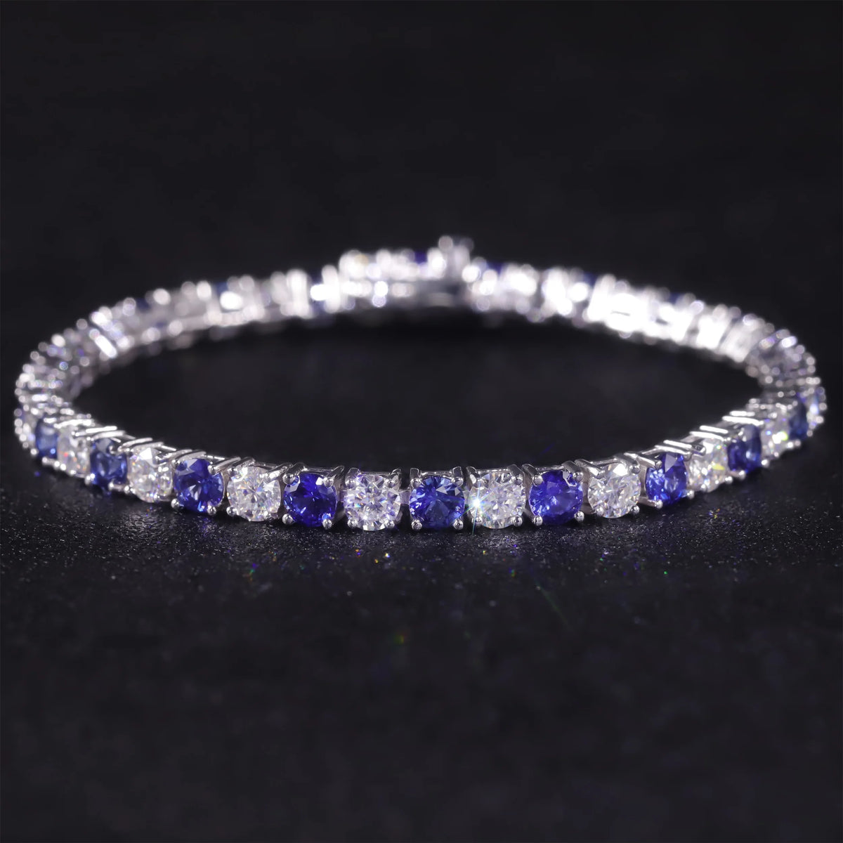 Gemfiori Abiding Customization 3mm 4mm 5mm 6.5IN 7IN 7.5IN 925 Silver Bracelets Lab Grown Sapphire & Moissanite Diamond Tennis Bracelet