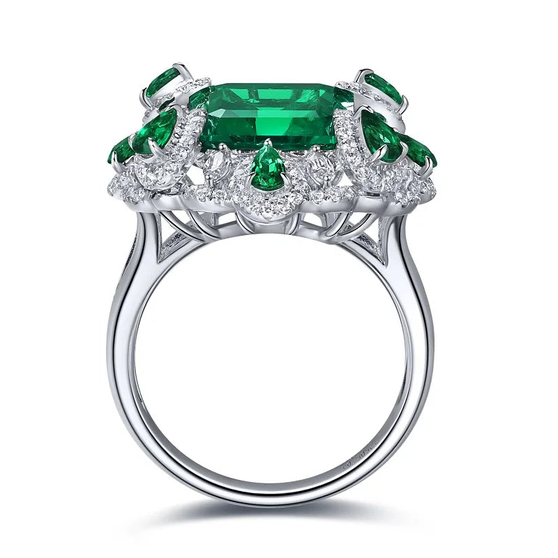 Gemfiori Luxury Jewelry maker Custom Jewelry Ring 18k Gold Ring with Lab Grown Emerald CVD Diamond from Shenzhen factory