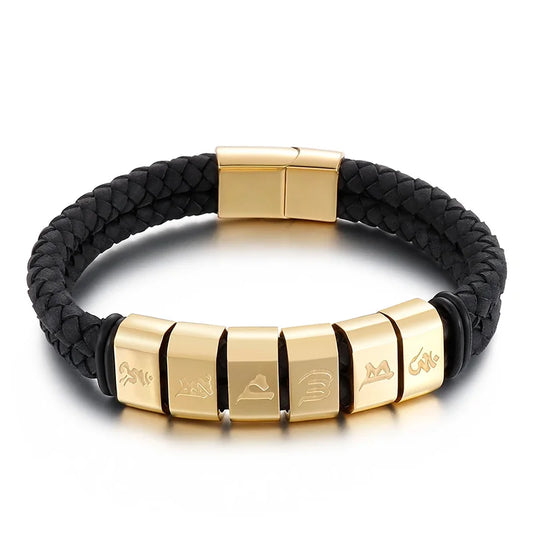 KALEN 220mm Classic Fiber&Stainless Steel Bracelet With Ancient Words Printings
