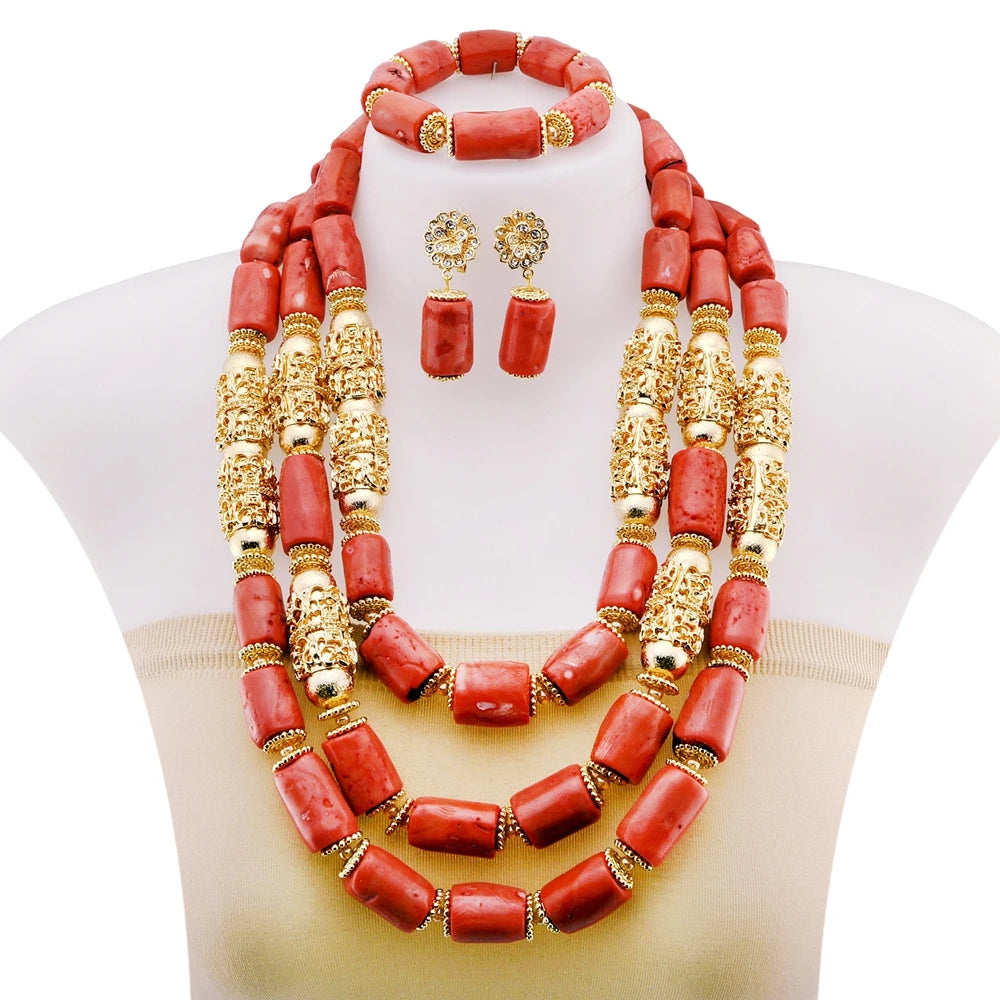 Zhuerrui Ethnic-style Red Coral Bead Jewelry Set with an Openwork Pendant Suitable for Brides and Wedding Anniversaries YL3116