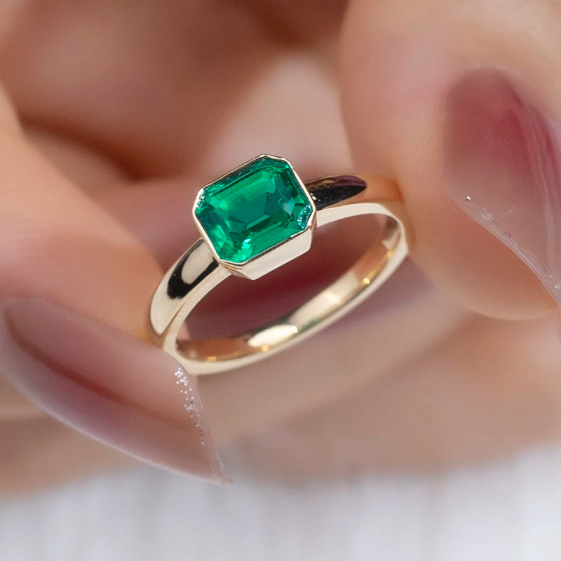 Messi Jewelry MSR-925 18k 1ct Emerald Cut  Lab Grown Emerald Women Jewelry Ring halo  Engagement Ring  Style