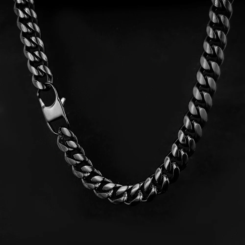 BiG-BOSS NUOYA 10MM Stainless Steel Black Plated Cuban Link Chain Men Gold Chains Hip Hop Style Miami Curb Necklace Custom Jewelry