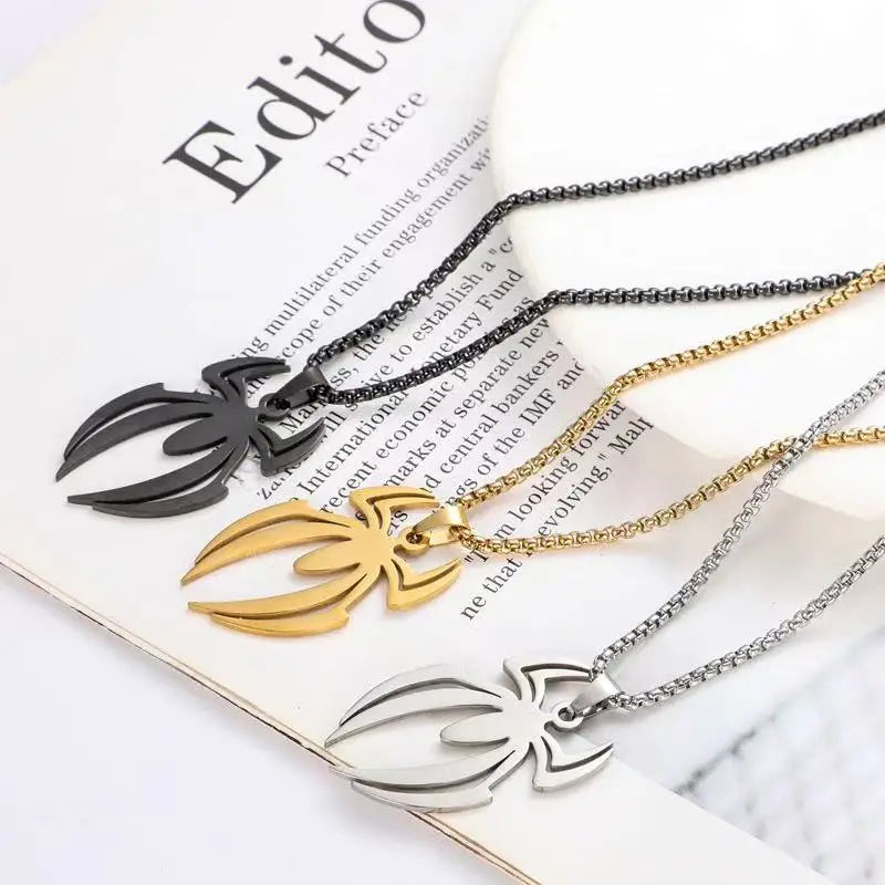 REBEL 3 Color Stainless Steel Spider Pendant Necklace Punk Gothic Insect Jewelry for Halloween Party Men Women Gift