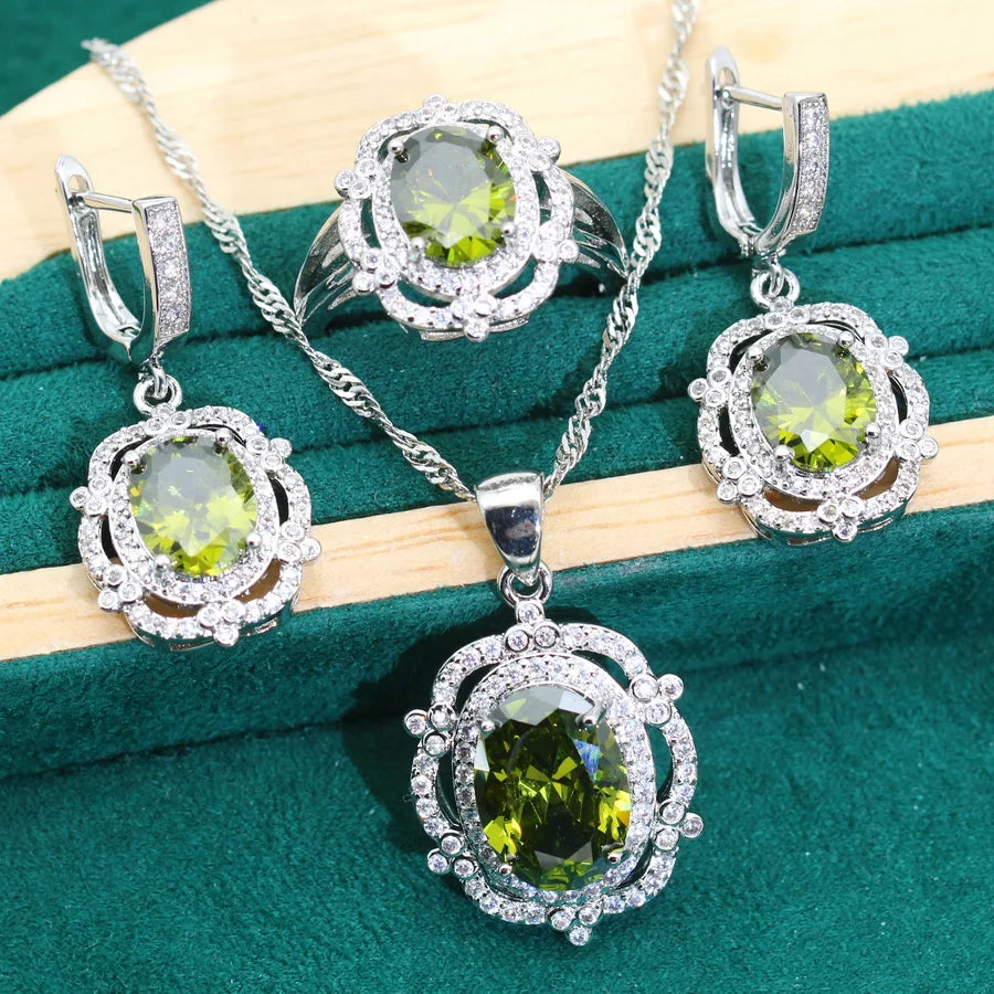 XOTICA 2024 New Alloy Jewelry Sets for Women Engagement Wedding Party Blue Zircon Earrings Necklace Pendant Ring Birthday Gifts