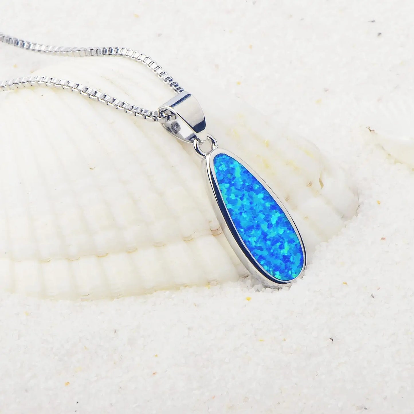 Tiktok Ins Hot Trend Blue Copper Opal Water Drop Necklace-Dainty Silver Plated Chains Pendant Jewelry for Women's Anniversary