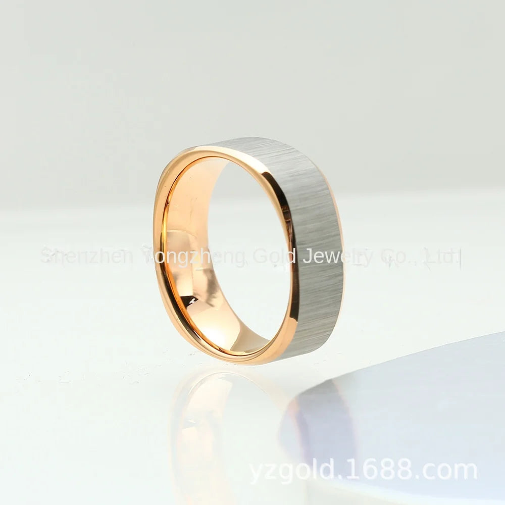 TG 7MM Rose Gold Plated Tungsten Carbide Square Design Wedding Band Ring Simple and Stylish Unisex US Size 6-13