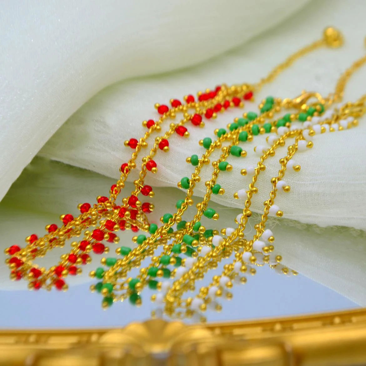 High-End Bohemian Style Light Luxury Stainless Steel Colored Rice Bead Anklet Cross-Border Fashion Trend Wholesale