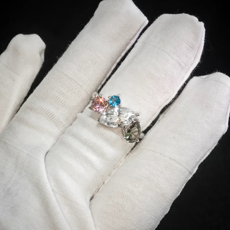 Gemfiori Fine Jewelry PT950 Marquise Cut Moissanite Sapphire Cocktail Colorful Gemstone Ring Pear Platinum Ring Pass Diamond Tester