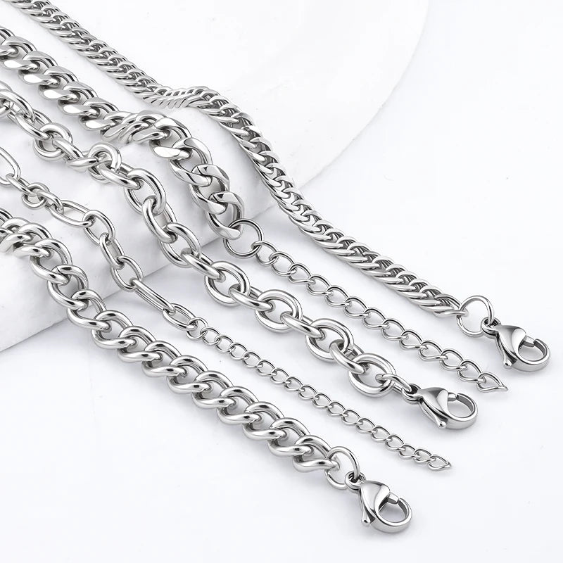 REBEL Minimalist Fashion Stainless Steel Cuban Chain Bracelet Unisex Hip Hop No Fade Waterproof Jewelry for Women Men Unisex
