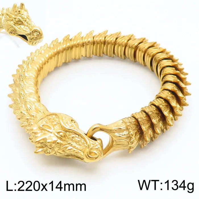 REBEL 220mm Men Punk Stainless Steel Links Bracelet With Vivid Dragon Head Clasp