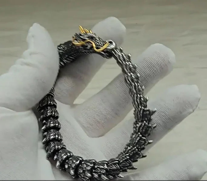 REBEL Bulk Order Stainless Steel Punk Style Vintage Antiquated Dragon Bracelet for Men Custom Packaging