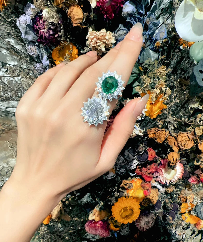 MuShan Jewelry Factory 925 Sterling Silver Rings 11.5ct Green Gemstones Wedding Anniversary High Carbon Diamond Ring Jewelry