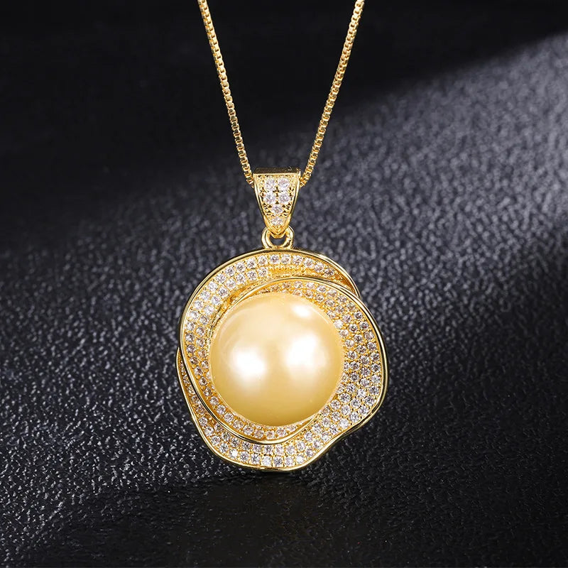 Gemfiori Fashionable and Versatile Rose Freshwater Pearl Pendant Necklace Light Luxury and Elegant Jewelry Set