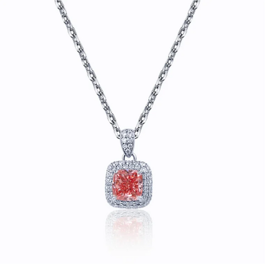 Gemfiori Stock Diamond Jewelry MSN-715 PT950 Luxury Pendant Necklace 0.83CT VS2 Cushion Cut Pink Lab Grown Diamond Necklace