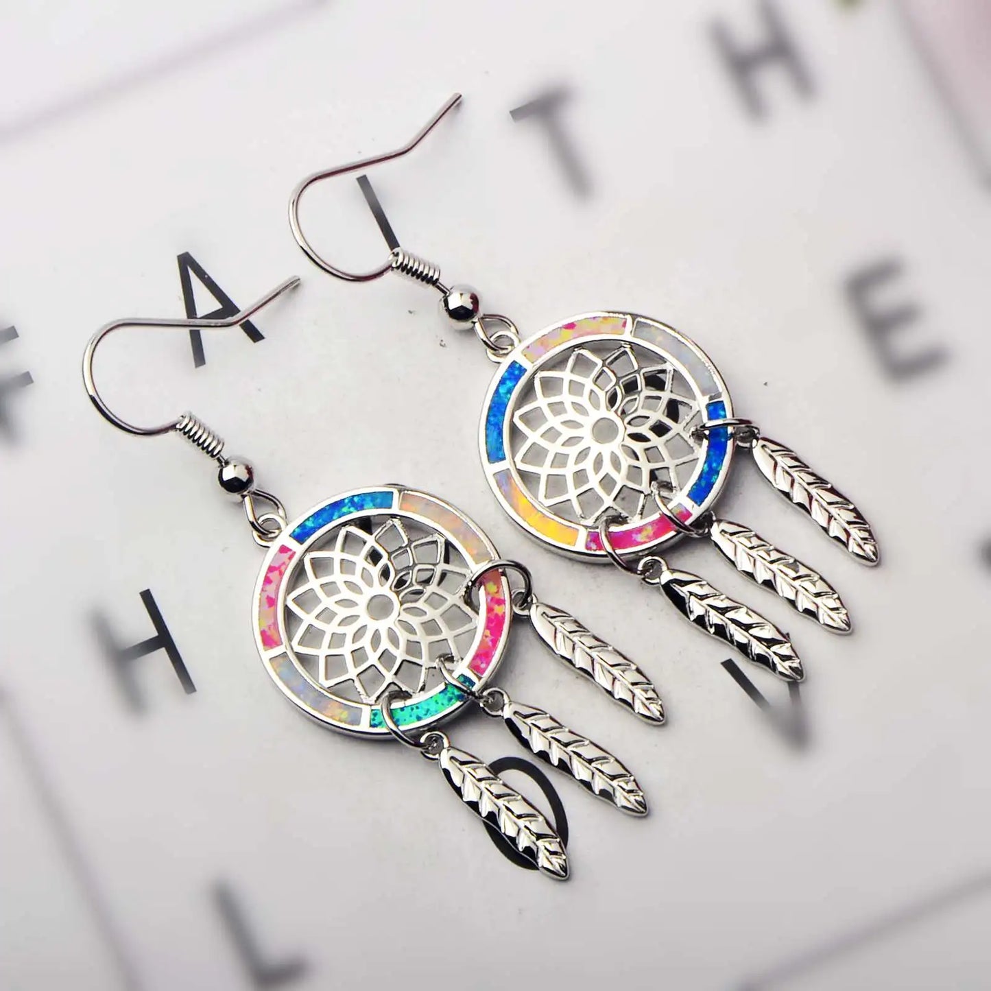 Elegant Lotus Feather Opal Earrings - Chic Brass Minimalist Jewelry | Perfect Womens Gift & Bulk Wholesale
