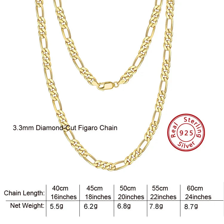 BSC34 RINNTIN Diamond-Cut Figaro Chain Necklace Silver Chain Necklace Cadenas De Oro 14K Plata 925 Al Por Mayor Silver Jewelry