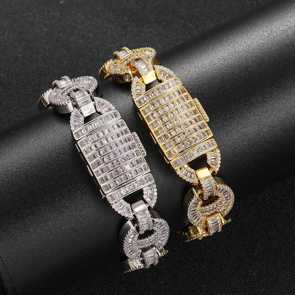 BiG-BOSS Gold Plated Brass Hip Hop Iced Out Micro Paved Cubic Zircon Chunky Miami Cuban Link Chain Jewelry Necklace for Mens