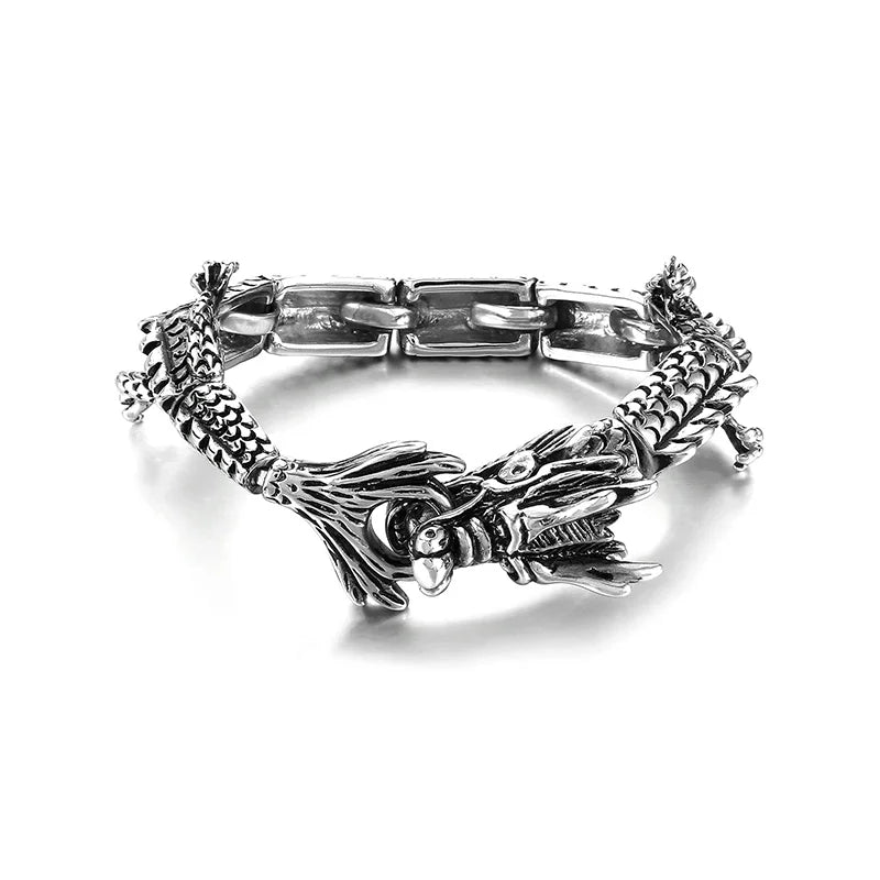 VIKING Mens Punk Tiger, Leopard & Dragon Links Bracelet – Silver Stainless Steel