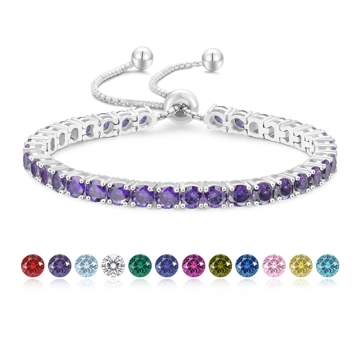 ArtistA Colorful Birthstone Bracelet Women Mom Wife Birthday Adjustable Chain Jewelry Gifts 14K Gold Plated Classic Bolo Tennis Bracelet