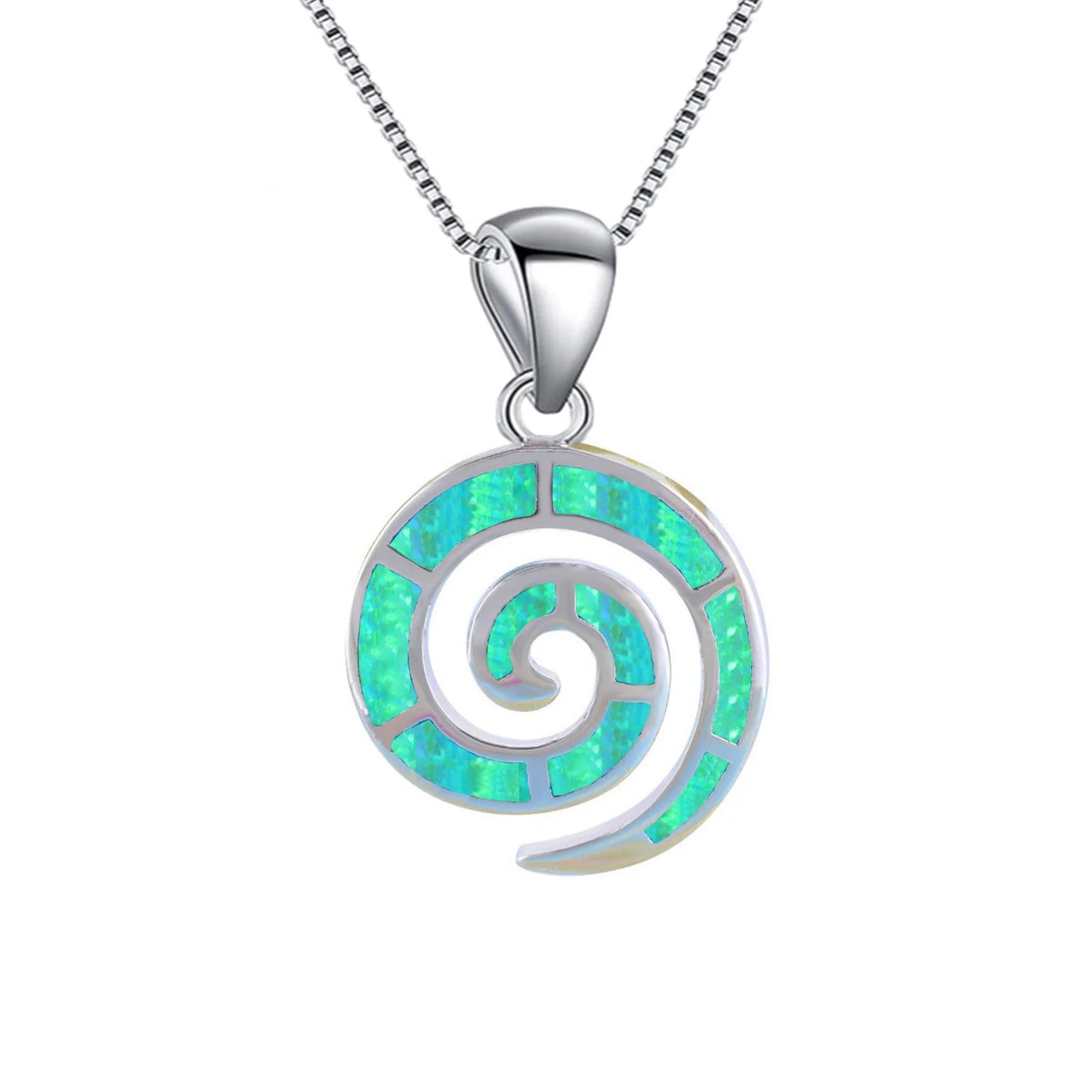 Aobao New Style Fashion Jewelry: Blue Opal Swirl Necklace with Snail Pendant, Sweater Chain, Opal Necklace