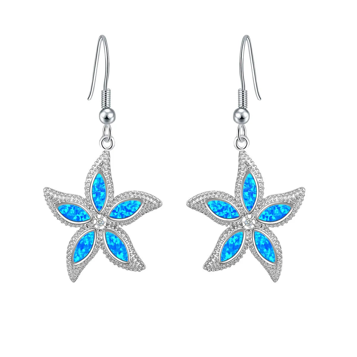 TikTok Viral Colorful Opal Starfish Bohemian Christian Silver Plated Brass Pendant Earrings Trendy Women's Jewelry