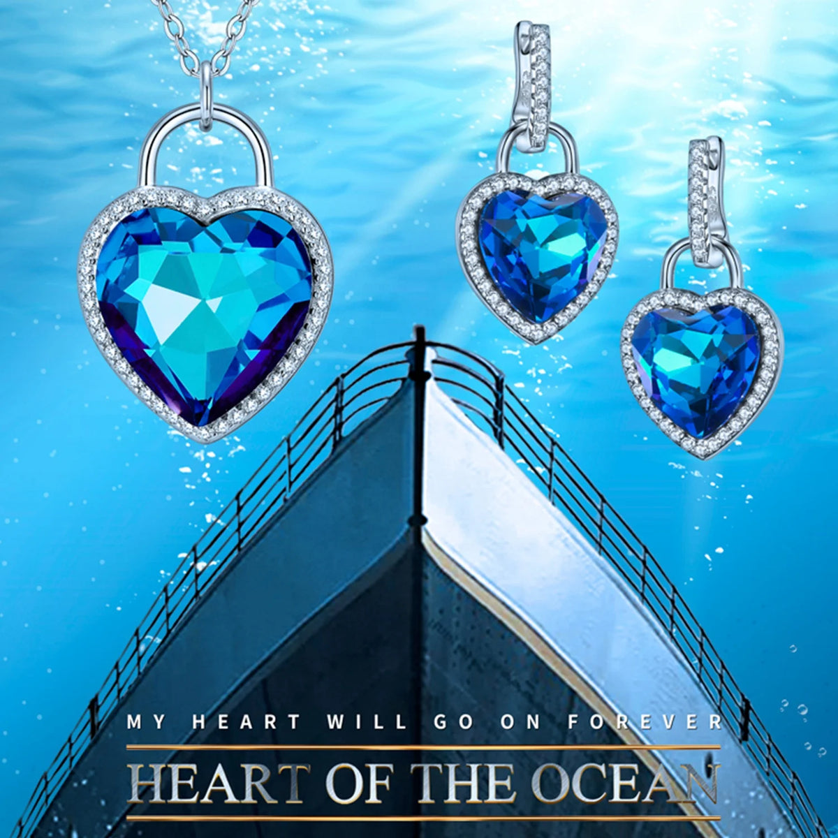 S&S Heart of the Ocean 925 Silver Zircon Jewellery Set | Necklace & Earrings | S&S Collection