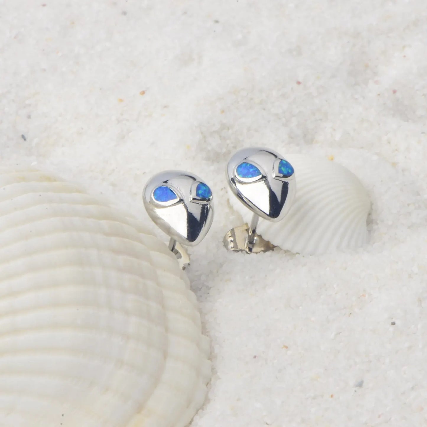 Whimsical Alien Opal Stud Earrings - Blue Fire Opal Eye Detail Design | Playful Daily Jewelry Bulk Gifts