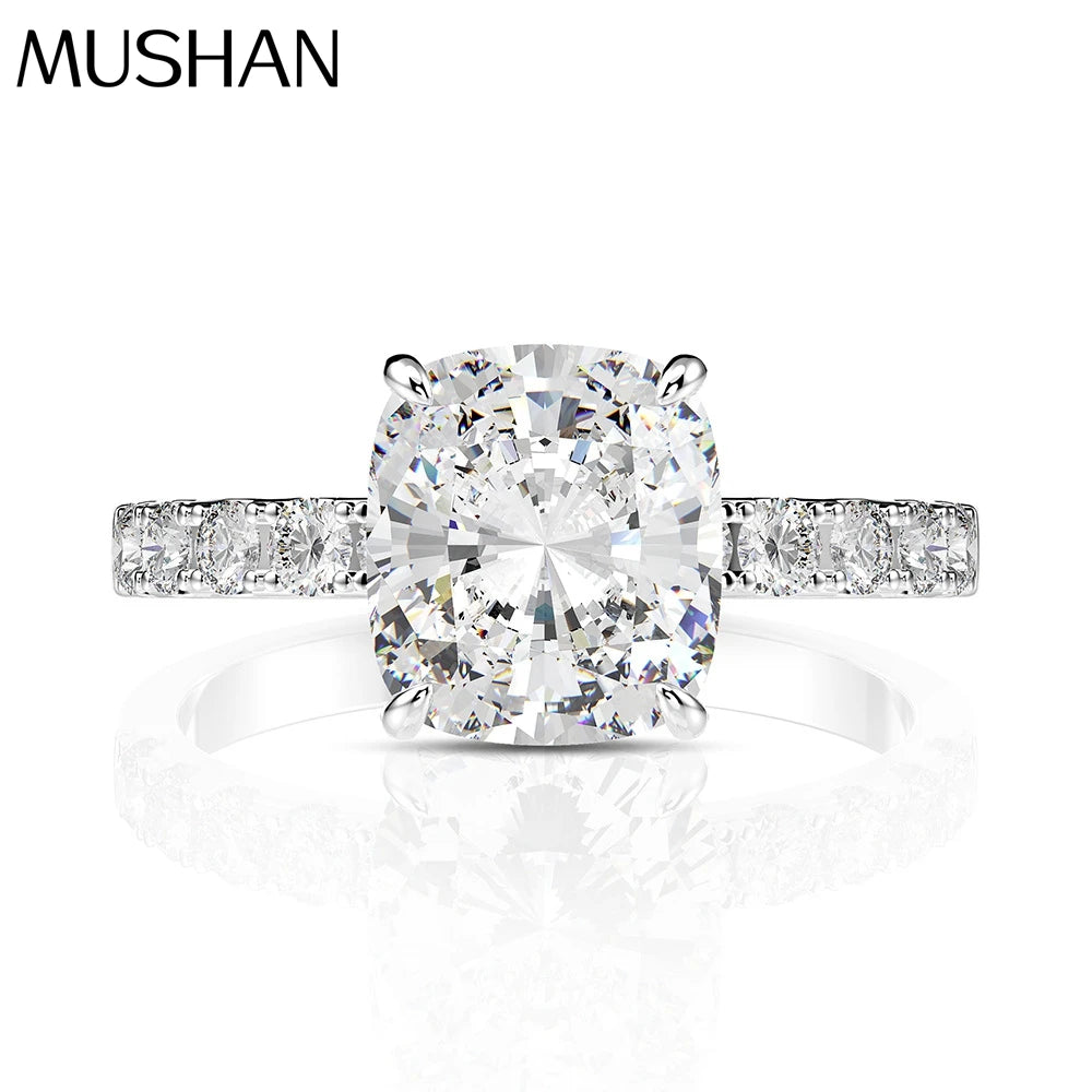 MuShan New 925 Silver Platinum Plated High Carbon Diamond Ring 3 Carat Fat Square 8*9mm Cut Pointed Sole Luxury Anniversary