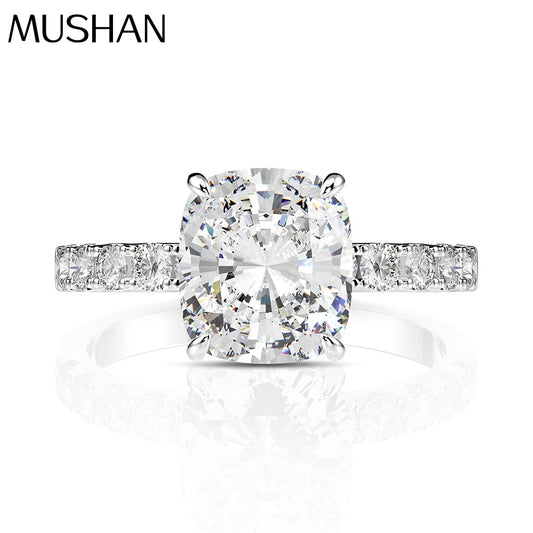 MuShan New 925 Silver Platinum Plated High Carbon Diamond Ring 3 Carat Fat Square 8*9mm Cut Pointed Sole Luxury Anniversary